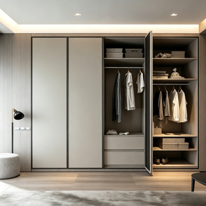 Armoire coulissante sur mesure haut de gamme en bois massif noyer et MDF avec portes vitrées, <span class=keywords><strong>dressing</strong></span> avec système d'éclairage LED - Product Image 2
