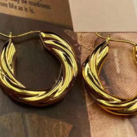 Boucles d'oreilles créoles torsadées en or massif 18 carats AU750, style minimaliste français, grandes créoles ovales brillantes, bijoux fins pour femmes