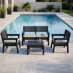 Conjunto de Muebles de Jardín de Mimbre de 4 Piezas de Grado Comercial, Moderno, con Cojines Gruesos y Suaves para Jardín, Patio Trasero o Terraza - Product Image 4