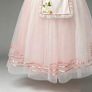 Robe de ballet professionnelle La Fille Peasant, tutu romantique rose à manches bouffantes et tablier en dentelle, costume de ballet pour Giselle Coppelia - Product Image 3