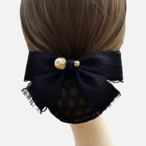 Filets à cheveux HZM-61202 pour chignons, décor nœud noir, snood en maille <span class=keywords><strong>crochet</strong></span> pour femmes - Product Image 5