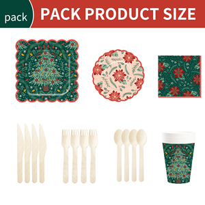 ชุดจานกระดาษลายดอกไม้สีแดงและต้นคริสต์มาสสีเขียวแบบกำหนดเองสำหรับงานปาร์ตี้คริสต์มาส DAMAI  แบบใช้แล้วทิ้ง - Product Image 3