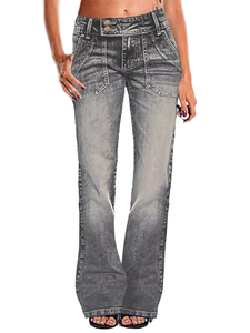 Pantalones Casuales Nuevos para Mujer, Cintura Baja, Corte Holgado, Pierna Ancha, Pantalones de Mezclilla, a la Moda para Toda Temporada - Product Image 1