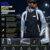 Veste imperméable à bandes réfléchissantes personnalisée pour hommes, respirante, coupe-vent, légère, pour patrouilles au lever du soleil et courses au crépuscule