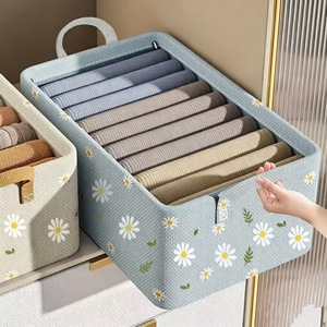 Clothing Organizer <b>Storage</b> Box Rectangle Blue Daisy Pattern Foldable Fabric With Steel Frame For <b>Clothes</b> And Trousers - Product Image 1