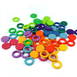Bloques de construcción de arcoíris, anillos de madera para combinar colores, juguete educativo para niños pequeños de 0 a 3 años - Product Image 3