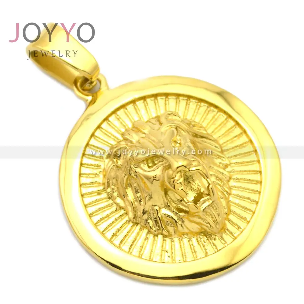 Cross-border e-commerce high quality 24k gold plated big round stainless steel lion pendant hot sale in the U.S.