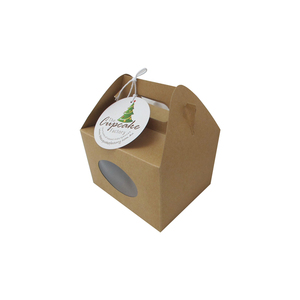 Boîte en papier kraft brun personnalisée pour cupcakes et muffins avec poignée et fenêtre transparente pour l'emballage de pâtisseries, desserts, tartes aux œufs, avec étiquette - Product Image 6