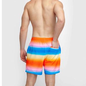 Shorts de bain pour hommes, taille mi-haute élastique, séchage rapide, 100% polyester, motif uni, boardshorts - Product Image 3