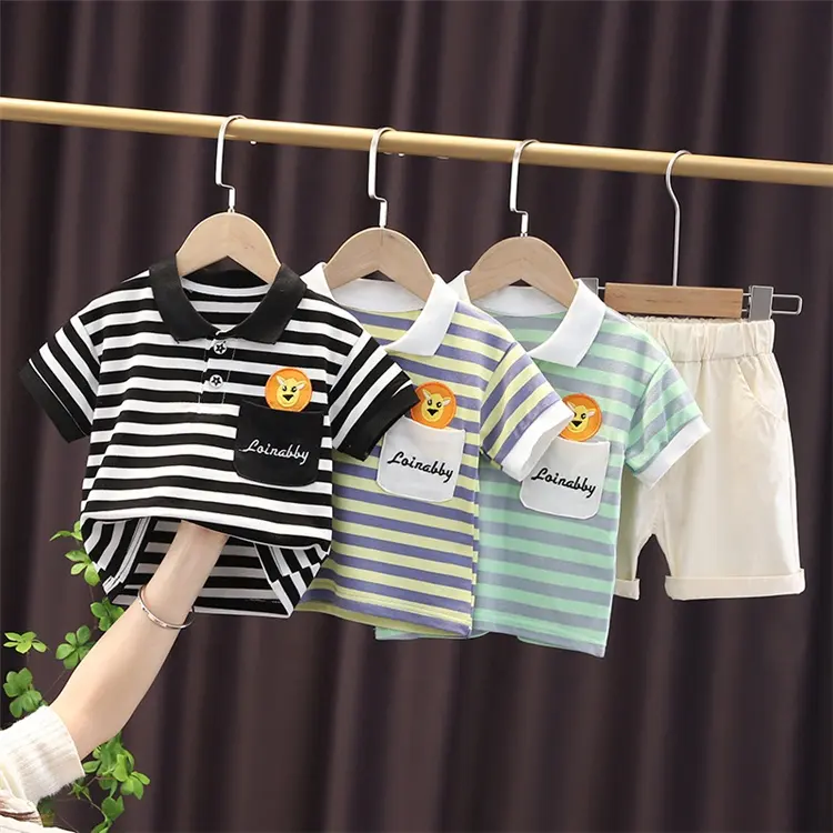 Toddler Clothes Polo Stripe Baby Boys' Clothing Sets Black White Baby Boys' Clothing Sets Short Jean Pants