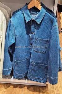 Wholesale Custom Men's Denim <b>Jackets</b> 100% Cotton Stand Collar Loose Fit Autumn Thin Thickness Hot Sale Front Embroidered Casual - Product Image 2