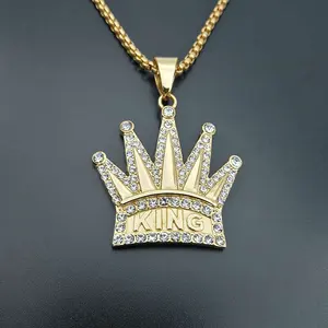 No fade 18K PVD plaqué bijoux en acier inoxydable roi couronne pendentif diamant collier personnalisé pour hommes