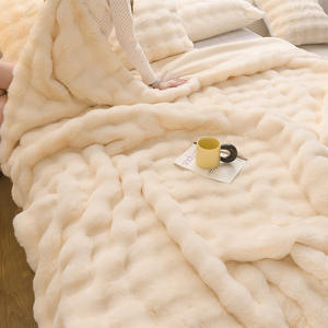 <b>Luxury</b> Flannel Throw <b>Blanket</b> with Unique Manta Bubble Faux Bunny Fur Design Home Textile Woven Bedding Set for Winter - Product Image 1