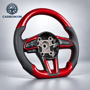 Volant sport à fond plat forgé sur mesure, 3 branches, en fibre de carbone et cuir pour Mazda 3/6/CX3/CX5/CX8/CX9/MX-5 (2014) - Product Image 2