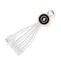 Cadeau promotionnel d'entreprise, porte-clés rond 3 en 1, câble de charge USB, coque en paille de blé et bambou avec logo LED personnalisé illuminé