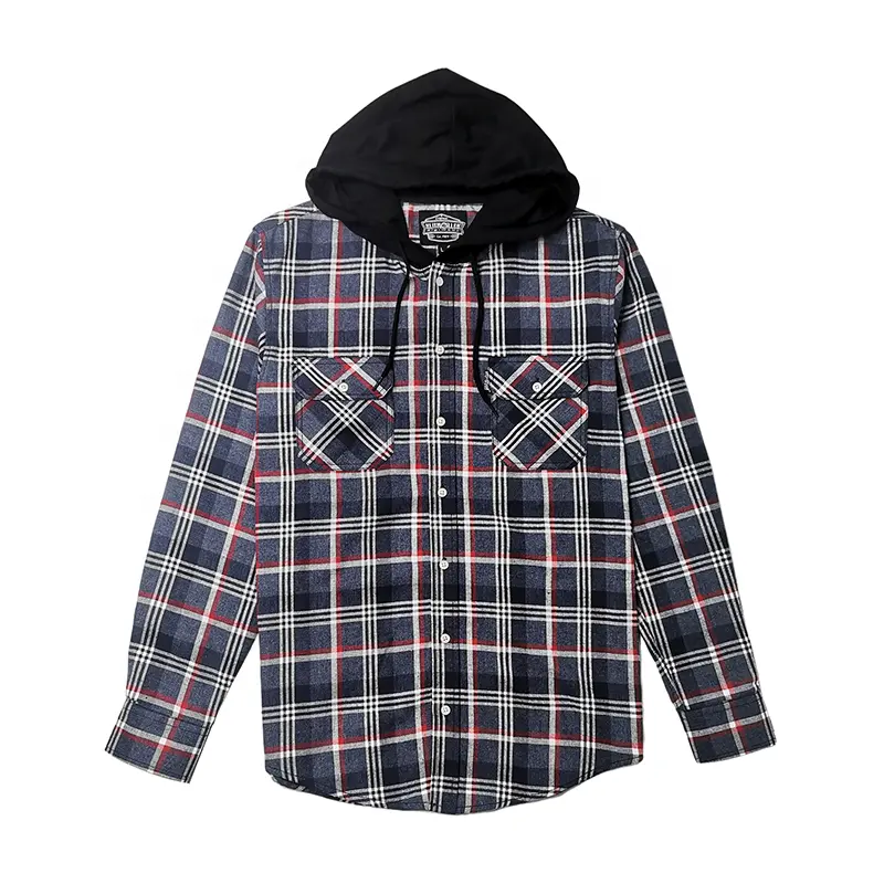 Men'S Casual Hiking Hooded Style Hoodie Flannel Plaid Shirt