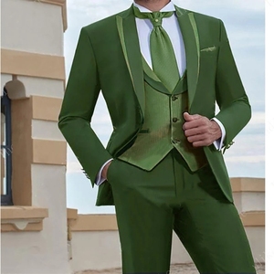 Trajes Casuales de 3 Piezas para Hombre, Corte Entallado, Blazer <span class=keywords><strong>Rojo</strong></span>, <span class=keywords><strong>Chaleco</strong></span> Dorado, <span class=keywords><strong>Traje</strong></span> de Novio para Boda, Fiesta, Esmoquin Personalizado, <span class=keywords><strong>Traje</strong></span> de Gala Masculino - Product Image 3