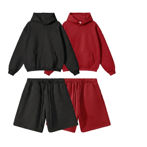 Ensemble sweat à capuche et short pour homme, personnalisable en gros, en molleton de coton épais, uni, minimaliste, coupe oversize à épaules tombantes - Product Image 2