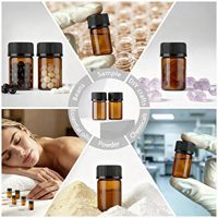 Lot de 100 flacons en verre ambré multi-tailles avec étiquettes et couvercles noirs, rechargeables, pour échantillons d'huiles essentielles et d'aromathérapie