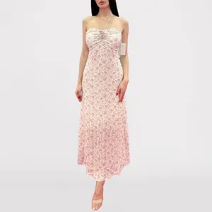 2024 מסיבה מזדמנת פרחונית שמלות מקסי שמלת גוף אלגנטית אופנה ללא גב נשף ערב נשף שמלת שפנגטי רצועת צינור לנשים