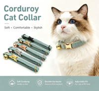 Collier pour chaton en velours côtelé couleur unie, réglable et confortable, personnalisable avec logo, pour chat et chaton