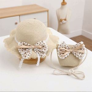 Bow Straw <b>Hat</b> <b>Bag</b> Set Summer Sun Shade Sunscreen <b>Hat</b> Super Cute Kids Straw <b>Hat</b> - Product Image 1