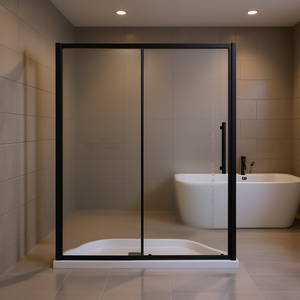 Sliding Shower Door 44-48 In W X 72 In H With 1/4 In Tempered Glass Matted <b>Black</b> <b>Frame</b> Minimalist Design - Product Image 2