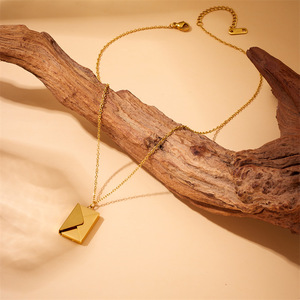 European American Fashion Gold Plated Envelope Pendant Stainless Steel Chain Necklace Geometric Design Gift Jewelry - Product Image 2