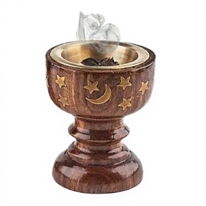 Handforge Global Impex Dream Crafts India Quemador de Bakhoor de Madera de Redwood Pulida, Ambientador de Habitación, Mabkhara, Duradero, de Madera y Latón, para Incienso - Product Image 1