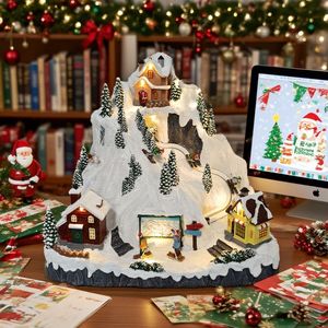 عيد الميلاد زينة عيد الميلاد قرية عيد الميلاد مع زخرفة ليد منتجع الثلج التزلج تتحرك التماثيل لديكور عيد الميلاد - Product Image 5