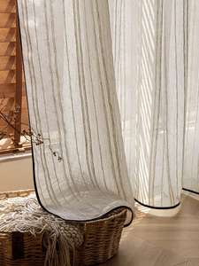 Pháp Linen Sheer Retro Đen bọc cạnh ánh sáng sang trọng chất lượng cao rèm cửa cho phòng khách - Product Image 5