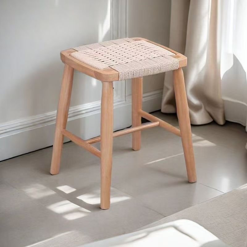 Tabouret carré - corde tressée beige - renforcé