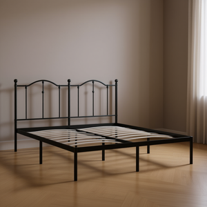 Struttura letto matrimoniale in metallo rettangolare, verniciata a polvere nera, per camera da letto - Product Image 2