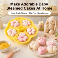 Moule à gâteau vapeur en silicone pour bébé, qualité alimentaire, sans BPA, facile à démouler, 6 cavités en forme de patte, pour la préparation de repas pour bébé, outil de cuisson vapeur