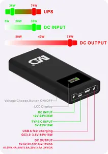 Carregador portátil de alta capacidade com display LCD, banco de potência 21700 baterias de lítio, saída para laptop, DC 3.7V -24V, USB-C, USB-A