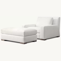 Fauteuil en lin blanc de luxe moderne AH avec repose-pieds, siège large et confortable, fauteuil rembourré pour salon, mobilier d'hôtel