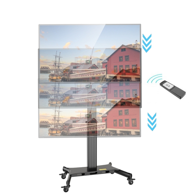 Electric Height Adjustable Mobile TV Cart for 32-70 Inch Screens 60kg Load VESA 800x500mm Motorized Stand with Locking Casters