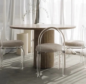 Vòng Trắng travertine bàn ăn 6-8 người đá quốc tế đá cẩm thạch bảng rãnh gạch đứng để hỗ trợ cho bán - Product Image 5