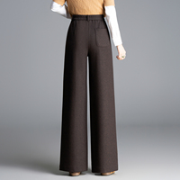 Pantalon large pour femme, taille haute, avec passants de ceinture, poches boutonnées, finition plissée, longueur complète, tendance bureau
