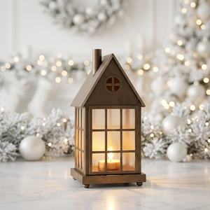 Wholesale Trending Style Home Decorative <b>Copper</b> Antique Metal House Shape Candle Holder <b>Lantern</b> with Frost Glass - Product Image 2