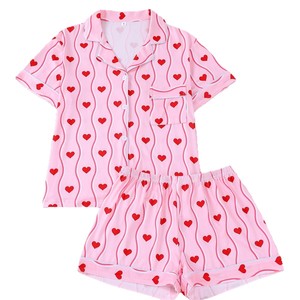 Conjunto <span class=keywords><strong>de</strong></span> Pijama <span class=keywords><strong>de</strong></span> Manga Corta con Estampado <span class=keywords><strong>de</strong></span> Corazones Rosados para Mujer, Ropa <span class=keywords><strong>de</strong></span> Dormir <span class=keywords><strong>de</strong></span> Satén para <span class=keywords><strong>el</strong></span> Día <span class=keywords><strong>de</strong></span> San Valentín, Conjunto <span class=keywords><strong>de</strong></span> Shorts Románticos y Lindos - Product Image 5