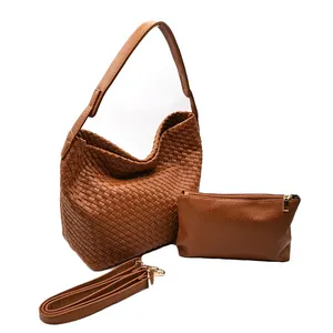 PU Woven Braiding Bag Women Designer Ladies large Shoulder Bags handmade braided leather Tote Handbags with small clutch bag 31