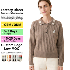 Nouveau Pull <span class=keywords><strong>Femme</strong></span> 2026 en Cachemire Pur à 100% Col Polo Tricoté Câblé 16.2µm Stoll Tracable Luxe Héritage Preppy - Product Image 1