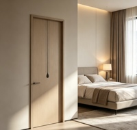 Porte intérieure battante moderne en MDF stratifié PVC, insonorisée, sans peinture, gaufrée, pour chambre à coucher, avec panneau mural et plinthe assortis