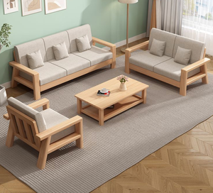 Nuovo Divano in Legno Massello a Forma di U in Stile Cinese, Set Moderno e Minimalista per Soggiorno, Tre Posti in Faggio con Imbottitura in Spugna per Piccoli Appartamenti - Product Image 1