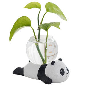 Vaso Decorativo Creativo per Piante Idroponiche, Vaso in Vetro Trasparente per Coltura in Acqua, Ornamento in Ceramica a Forma di Panda - Product Image 1