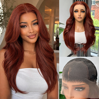 Perruque synthétique Lace Front 26 pouces brun cuivré Body Wave avec dentelle transparente 13x4 fibre résistante à la chaleur