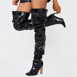 Nouveautés : Bottes hautes pour femmes à bout carré, design plissé, talons épais, longueur au-dessus du genou, grandes tailles 43 - Product Image 2