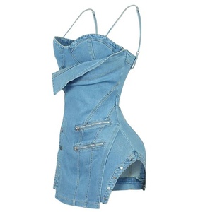 <span class=keywords><strong>Vestido</strong></span> Mini de Mezclilla Y2K para <span class=keywords><strong>Mujer</strong></span>, Estilo Halter con Tiras, Espalda Descubierta, Irregular, Ajustado, Sexy, para <span class=keywords><strong>Verano</strong></span> - Product Image 5
