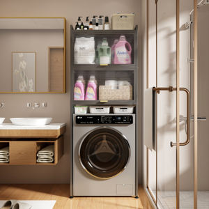 Gabinete de almacenamiento de acero y vidrio para sala de lavado, estante de almacenamiento colgante de pared para suelo de baño, estante de almacenamiento sobre <span class=keywords><strong>lavadora</strong></span>, inodoro - Product Image 1